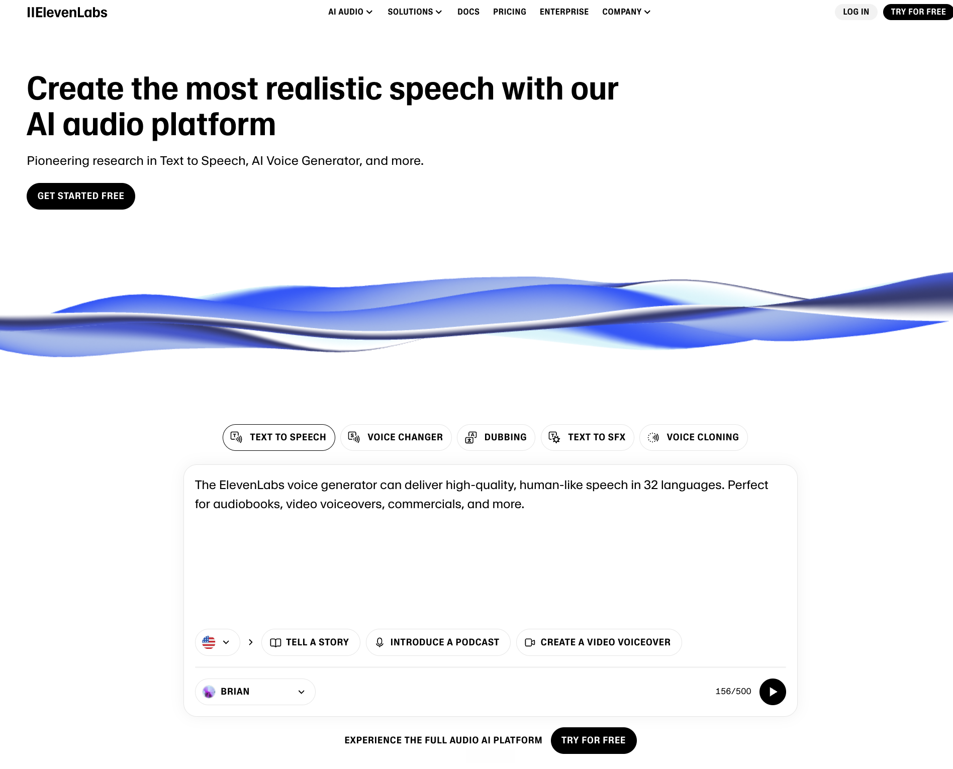 ElevenLabs homepage in 2025: Create the most realistic speech with our AI audio platform